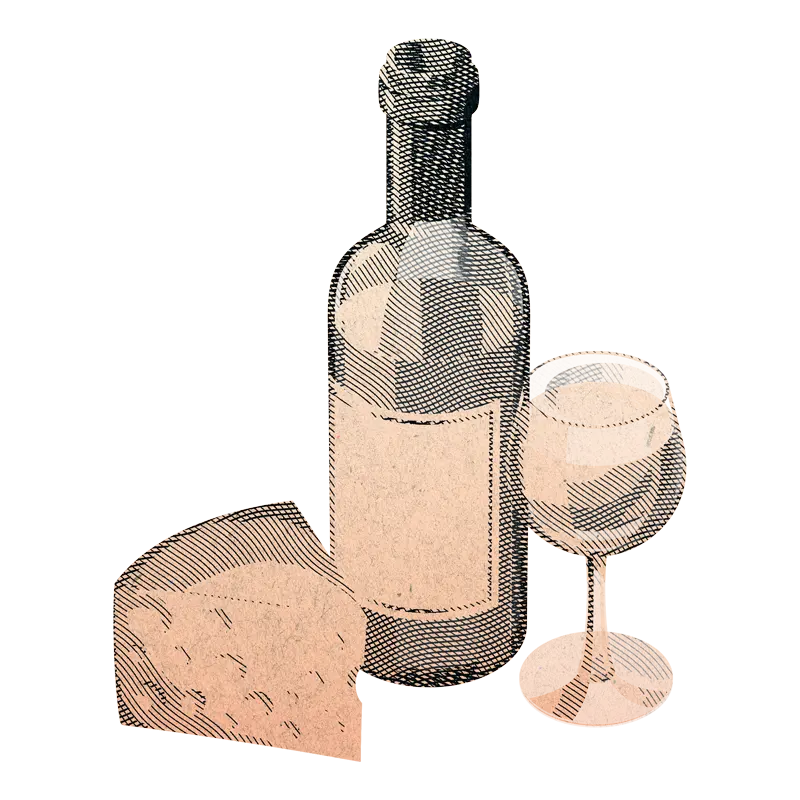 Wine glass and a wedge of cheese